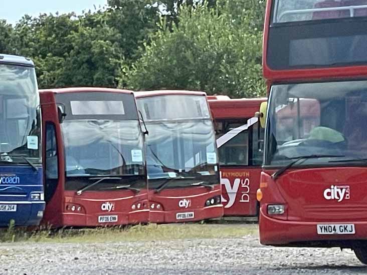 Plymouth Citycoach Volvo B10M Plaxton 311, Scania East Lancs N94UB 372 & 371 and N94UD 6006